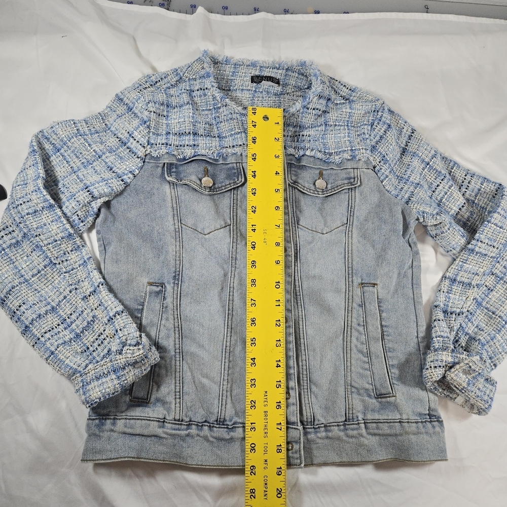 VENUS Blue Denim and Tweed Jacket Vintage Feminine Festival - Picture 5 of 13